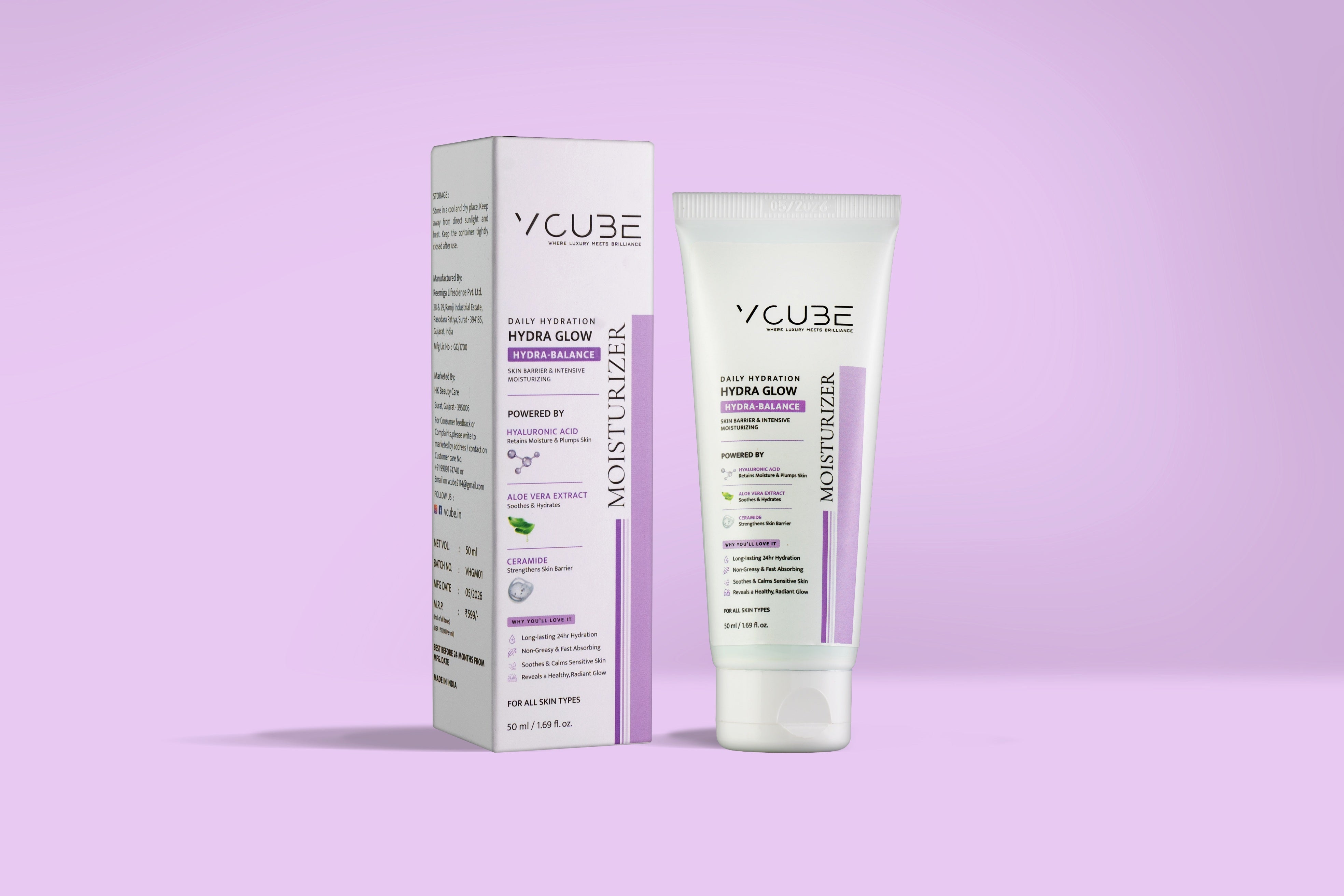 VCUBE Hydra Glow Moisturizer | 2% Hyaluronic Acid + 2% Ceramide